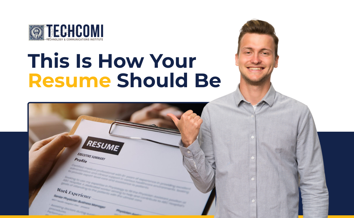 A smiling man points to a resume with the text 'This Is How Your Resume Should Be